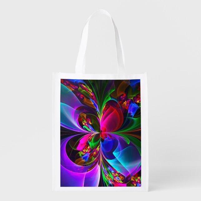 Modern Floral Abstract Art Red Blue Pattern #12 Grocery Bag (Front)