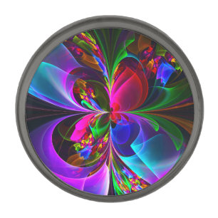 Modern Floral Abstract Art Red Blue Pattern #12 Gunmetal Finish Lapel Pin