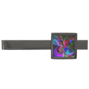 Modern Floral Abstract Art Red Blue Pattern #12 Gunmetal Finish Tie Bar