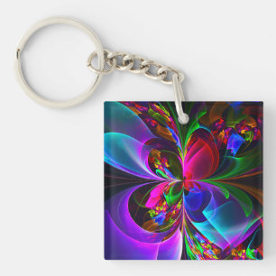 Modern Floral Abstract Art Red Blue Pattern #12 Keychain