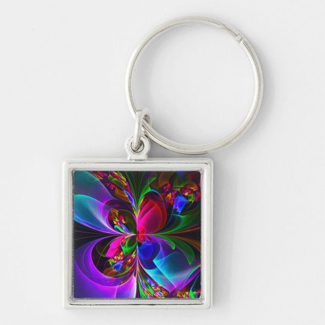 Modern Floral Abstract Art Red Blue Pattern #12 Keychain (Front)