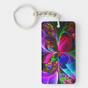 Modern Floral Abstract Art Red Blue Pattern #12 Keychain