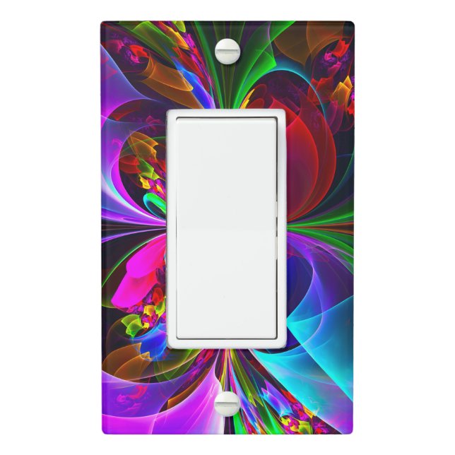 Modern Floral Abstract Art Red Blue Pattern #12 Light Switch Cover (In Situ)