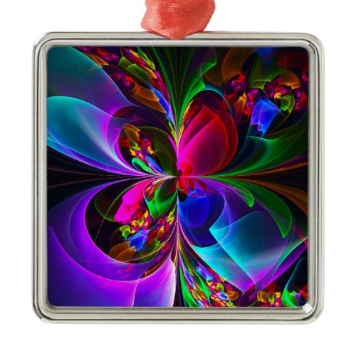 Modern Floral Abstract Art Red Blue Pattern #12 Metal Ornament
