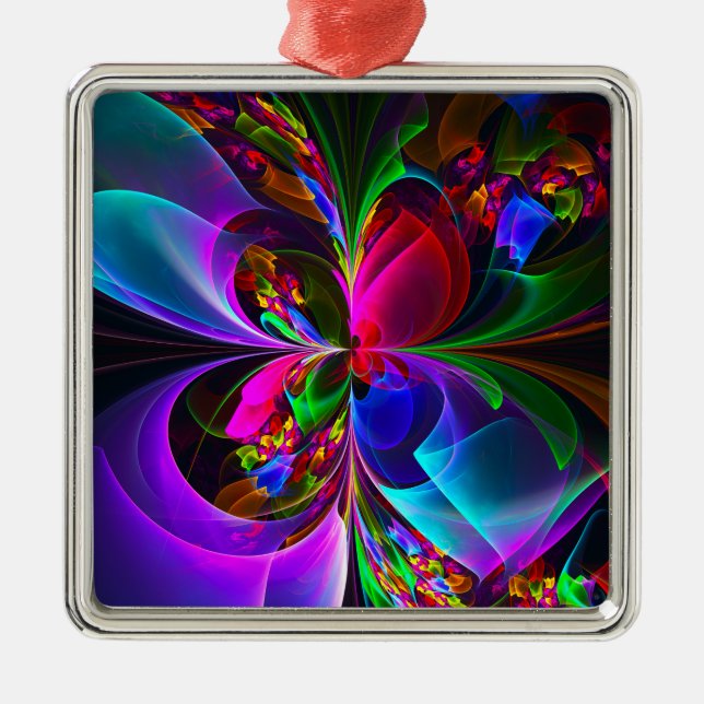 Modern Floral Abstract Art Red Blue Pattern #12 Metal Ornament (Front)