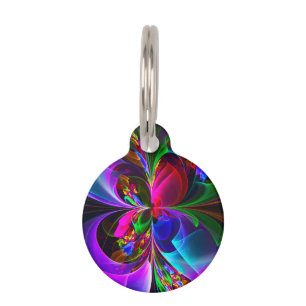 Modern Floral Abstract Art Red Blue Pattern #12 Pet ID Tag