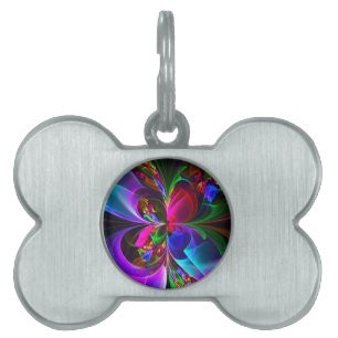 Modern Floral Abstract Art Red Blue Pattern #12 Pet ID Tag