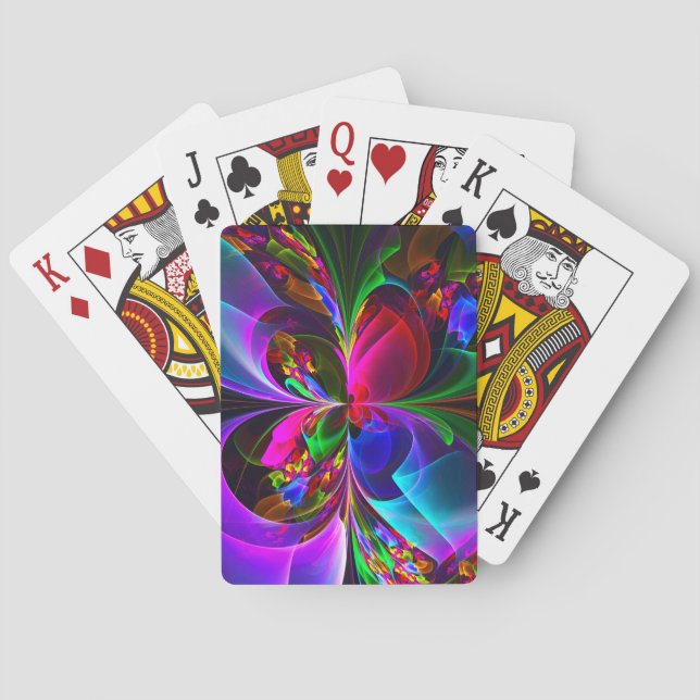 Modern Floral Abstract Art Red Blue Pattern #12 Poker Cards (Back)
