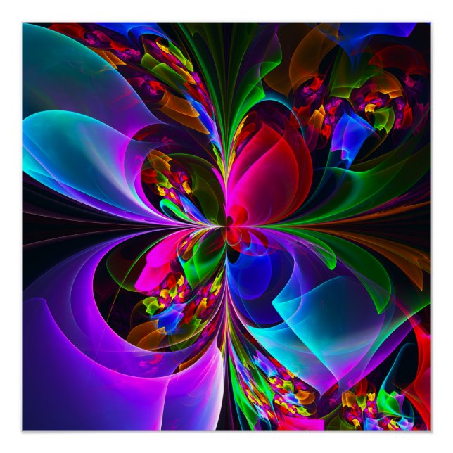 Modern Floral Abstract Art Red Blue Pattern #12 Poster (Front)