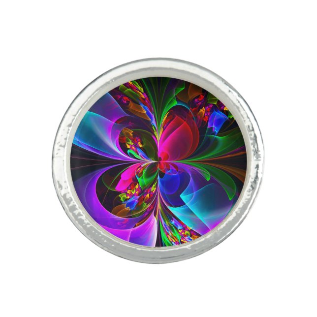 Modern Floral Abstract Art Red Blue Pattern #12 Ring (Front)