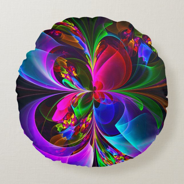 Modern Floral Abstract Art Red Blue Pattern #12 Round Pillow (Front)