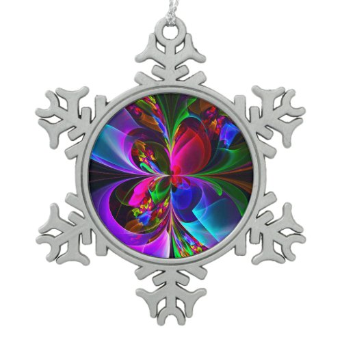 Modern Floral Abstract Art Red Blue Pattern #12 Snowflake Pewter Christmas Ornament