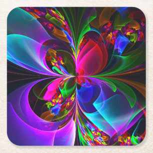 Modern Floral Abstract Art Red Blue Pattern #12 Square Paper Coaster