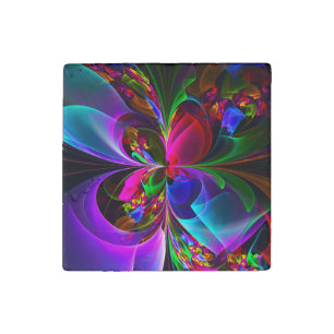 Modern Floral Abstract Art Red Blue Pattern #12 Stone Magnet