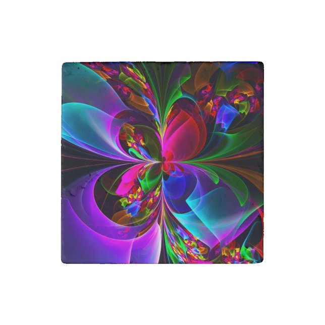 Modern Floral Abstract Art Red Blue Pattern #12 Stone Magnet (Front)