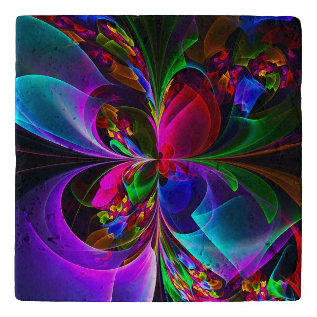 Modern Floral Abstract Art Red Blue Pattern #12 Trivet (Front)