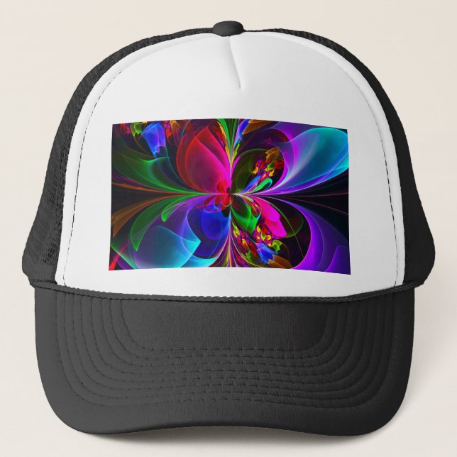 Modern Floral Abstract Art Red Blue Pattern #12 Trucker Hat (Front)