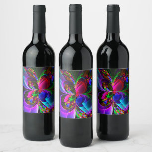 Modern Floral Abstract Art Red Blue Pattern #12 Wine Label