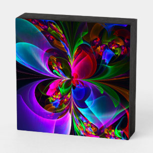 Modern Floral Abstract Art Red Blue Pattern #12 Wooden Box Sign