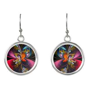 Modern Floral Abstract Art Red Blue Pattern #13 Earrings
