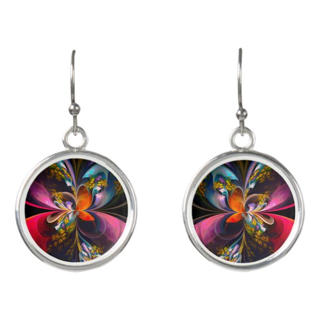 Modern Floral Abstract Art Red Blue Pattern #13 Earrings (Front)