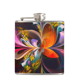Modern Floral Abstract Art Red Blue Pattern #13 Flask