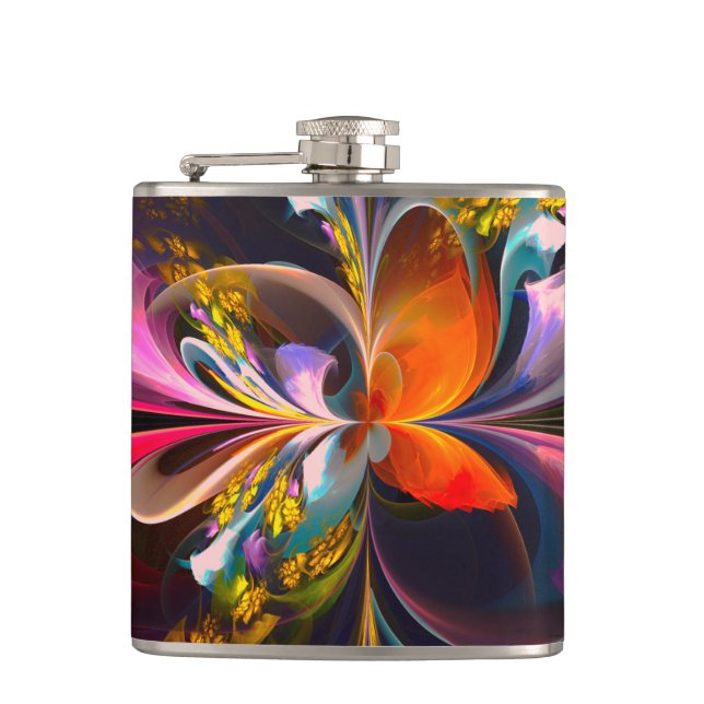 Modern Floral Abstract Art Red Blue Pattern #13 Flask (Front)