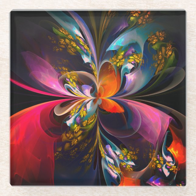 Modern Floral Abstract Art Red Blue Pattern #13 Glass Coaster (Front)