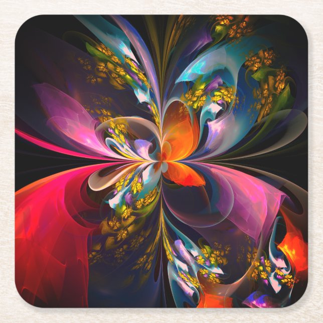 Modern Floral Abstract Art Red Blue Pattern #13 Square Paper Coaster (Front)