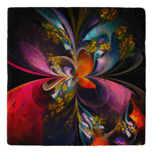 Modern Floral Abstract Art Red Blue Pattern #13 Trivet