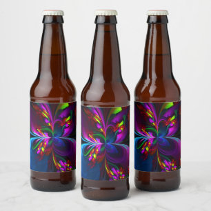 Modern Floral Abstract Art Red Blue Pattern #15 Beer Bottle Label