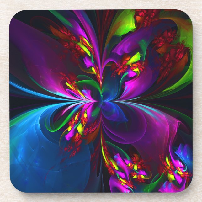 Modern Floral Abstract Art Red Blue Pattern #15 Beverage Coaster (Front)