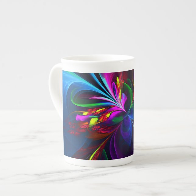 Modern Floral Abstract Art Red Blue Pattern #15 Bone China Mug (Front Left)