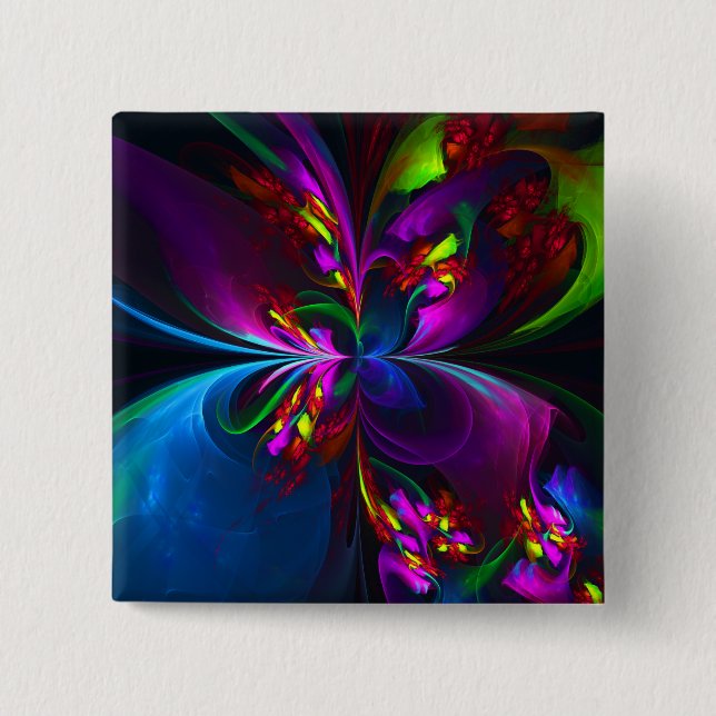 Modern Floral Abstract Art Red Blue Pattern #15 Button (Front)