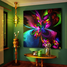 Modern Floral Abstract Art Red Blue Pattern #15