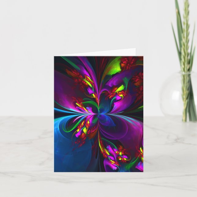 Modern Floral Abstract Art Red Blue Pattern #15 Card (Front)
