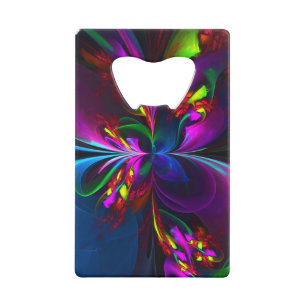 Modern Floral Abstract Art Red Blue Pattern #15 Credit Card Bottle Opener