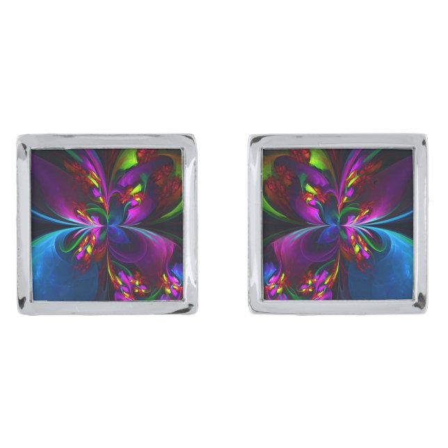 Modern Floral Abstract Art Red Blue Pattern #15 Cufflinks (Front)