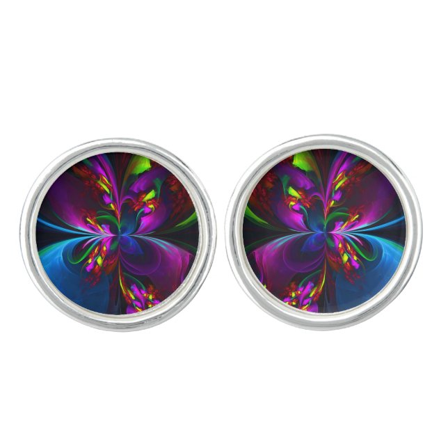 Modern Floral Abstract Art Red Blue Pattern #15 Cufflinks (Front)