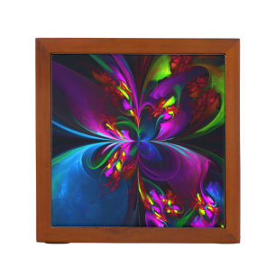 Modern Floral Abstract Art Red Blue Pattern #15 Desk Organizer
