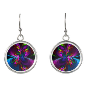 Modern Floral Abstract Art Red Blue Pattern #15 Earrings