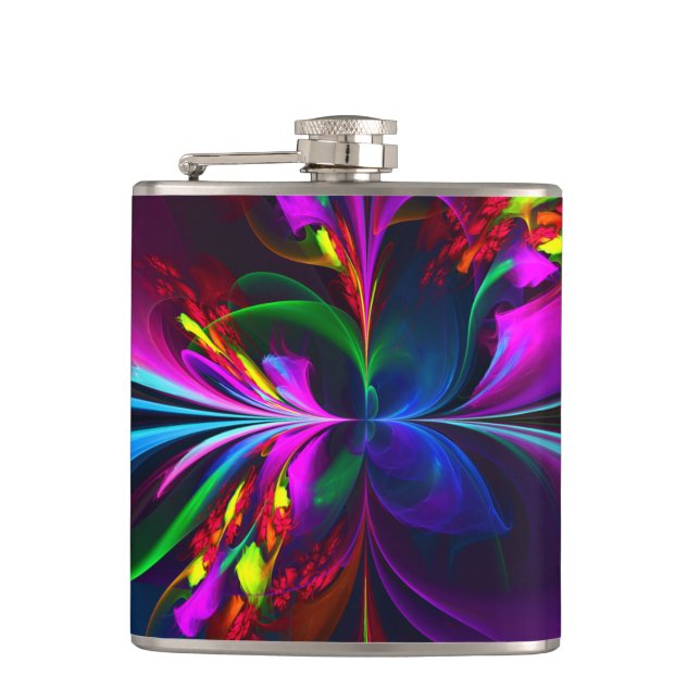 Modern Floral Abstract Art Red Blue Pattern #15 Flask (Front)