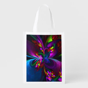 Modern Floral Abstract Art Red Blue Pattern #15 Grocery Bag