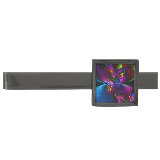 Modern Floral Abstract Art Red Blue Pattern #15 Gunmetal Finish Tie Bar (Front)