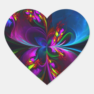 Modern Floral Abstract Art Red Blue Pattern #15 Heart Sticker