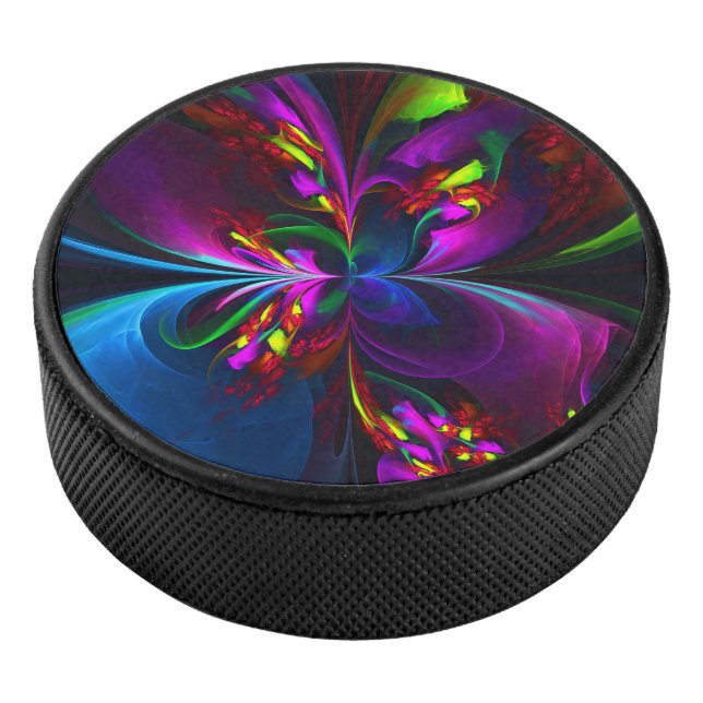 Modern Floral Abstract Art Red Blue Pattern #15 Hockey Puck (3/4)