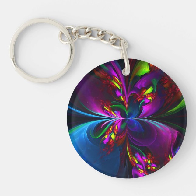 Modern Floral Abstract Art Red Blue Pattern #15 Keychain (Front)