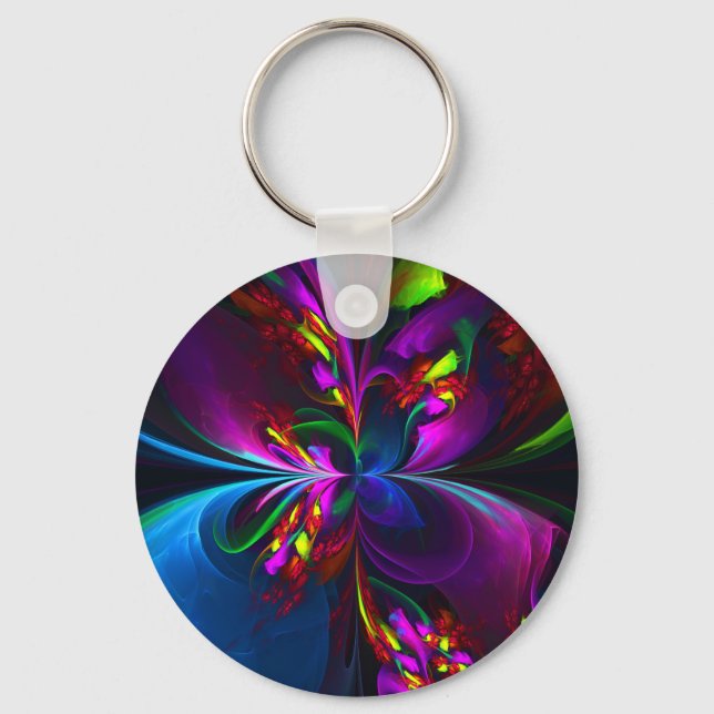 Modern Floral Abstract Art Red Blue Pattern #15 Keychain (Front)
