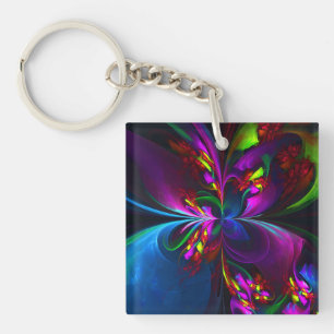 Modern Floral Abstract Art Red Blue Pattern #15 Keychain