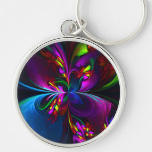 Modern Floral Abstract Art Red Blue Pattern #15 Keychain